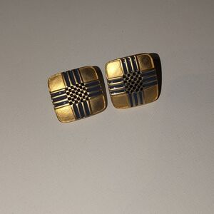 Gold Plated and Blue Square Earrings